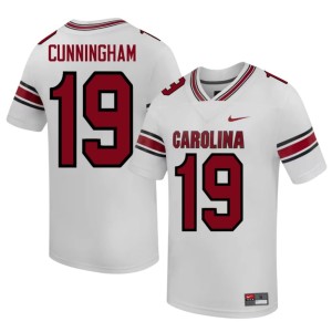 #19 College Football Mens Embroidery White University of South Carolina Brandon Cunningham Jerseys 319837-487