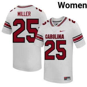 #25 Dante Miller College Football SC White Women Stitched Jerseys 358400-664