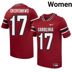 #17 High School Game Cocks Women Justin Okoronkwo Garnet College Football Jerseys 172785-633