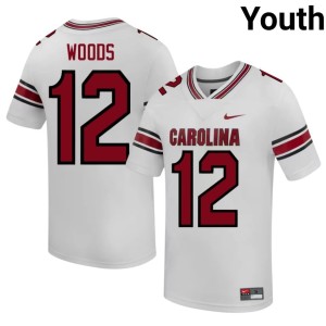 #12 South Carolina Youth College Football Cutter Woods Stitched White Jersey 204492-899