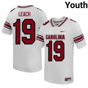 #19 College Football Youth White Damarcus Leach Player SC Gamecocks Jersey 730117-154