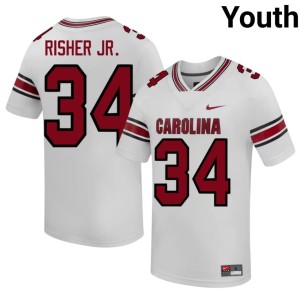 #34 Carolina College Football Youth Jamian Risher Jr. White NCAA Jersey 661775-981