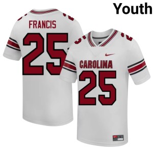 #25 College Football UofSC Embroidery Youth Jimmy Francis White Jersey 405123-384