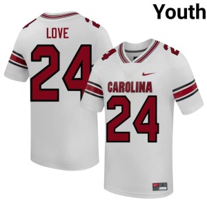 #24 Stitched White Youth Mason Love Game Cocks College Football Jersey 313786-278