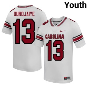 #13 White College Football Tomiwa Durojaiye Youth University of South Carolina Player Jerseys 707417-927